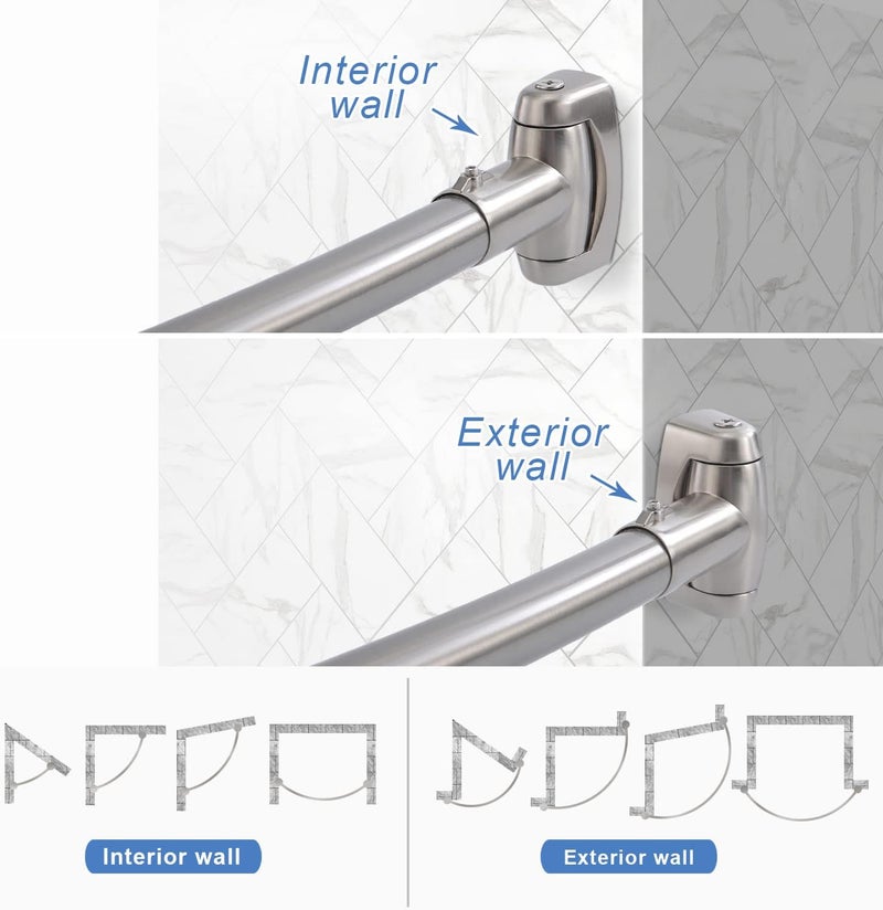 TOPROD Curved Shower Curtain Rod, Round Shower Curtain Rod 48-72 Inches Adjustable, Rounded Bowed Stainless Steel Shower Rods for Bathroom, Bathtub, More Shower Space, Brushed Nickel, Need to Drill - Image 4
